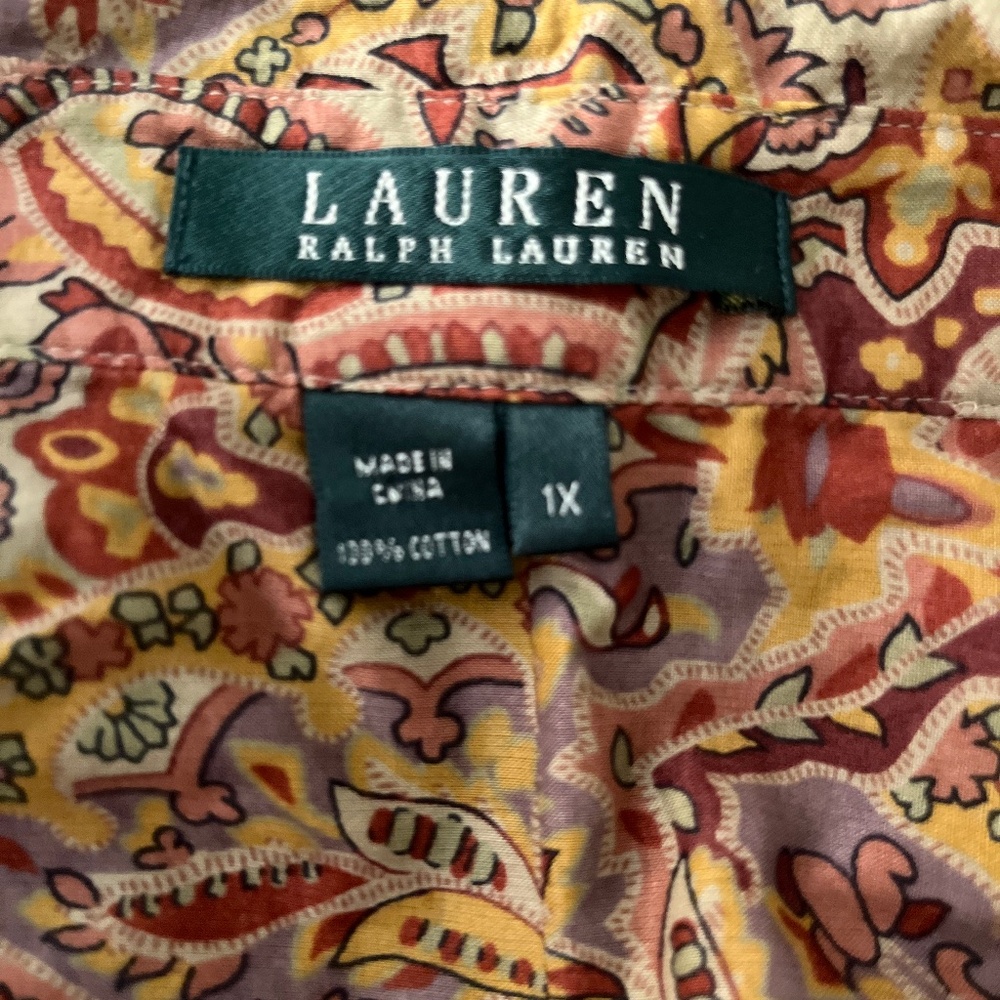 Ralph Lauren 100% cotton lightweight LS button down floral paisley blouse